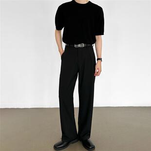 混纺色织高品质加长西裤 男笙HOME2025夏季 三本针压褶直筒宽松西裤