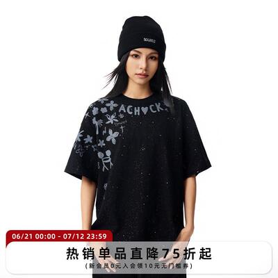 【Achock官方店】潮牌高街满天星短袖T恤美式亮片闪粉新款半袖男