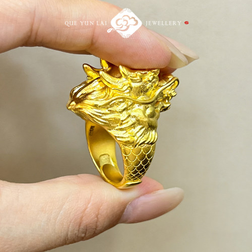 古法黄金戒指龙头999足金大扳指
