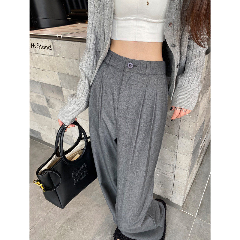 灰色西装裤女春夏季2024新款高级感高腰垂感宽松休闲直筒阔腿裤子