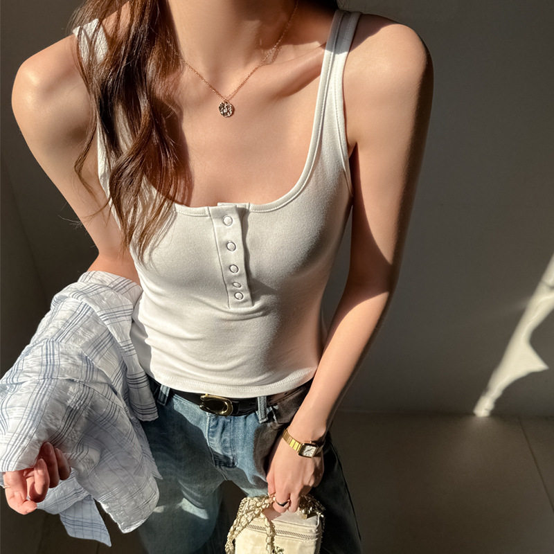 春夏季纽扣设计感打底小吊带背心女士内搭可外穿修身显瘦无袖上衣