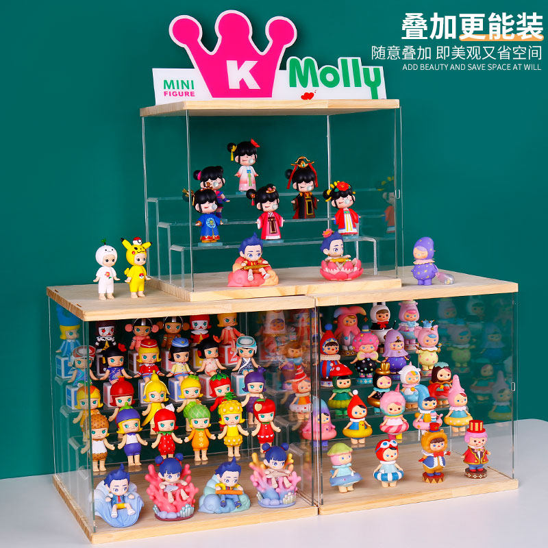 泡泡玛特亚克力展示盒molly手办黏土模型茉莉娃娃桌面盲盒收纳架