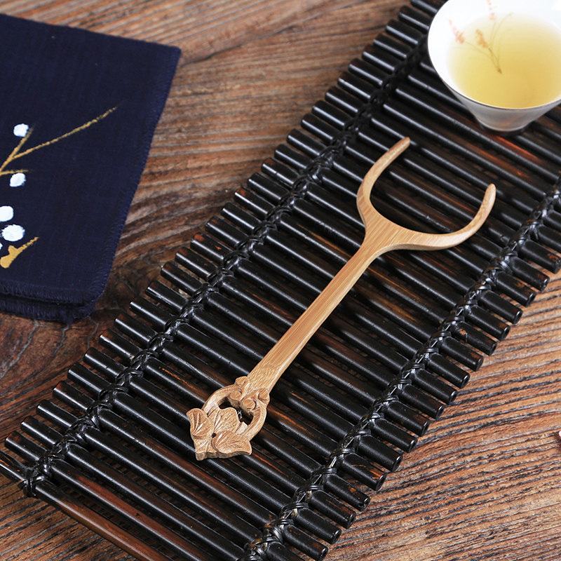 手工精品竹雕茶杯叉 防烫壶叉竹杯夹茶托 功夫实木茶具茶道零配件