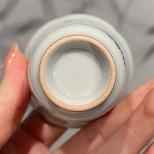 惊蛰 仿古灰釉下手绘葵口兰花茶杯 中式品茗杯小号主人杯功夫茶具