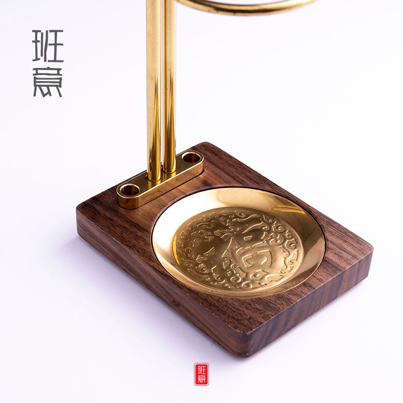 班意铜木易泡架 铜茶漏架子 黑胡桃懒人泡茶冲茶神器功夫茶具配件