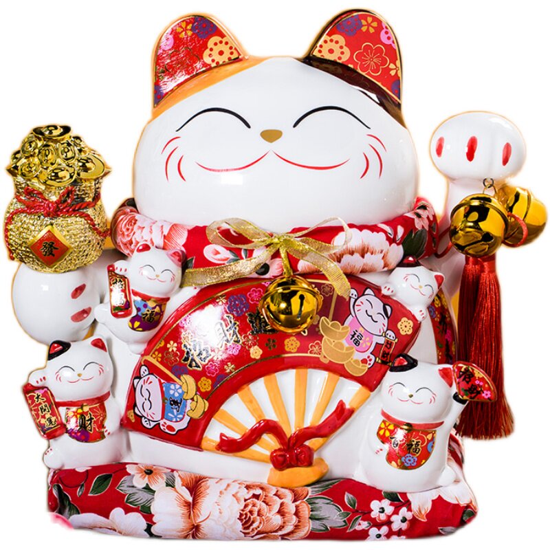 陶瓷发财猫招财猫摆件储蓄罐家居存钱罐办公室小号开业乔迁礼品