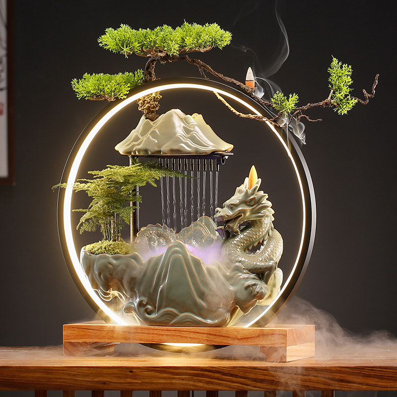 招财十二生肖龙循环流水摆件办公室家居青龙麒麟神兽开业生日礼品