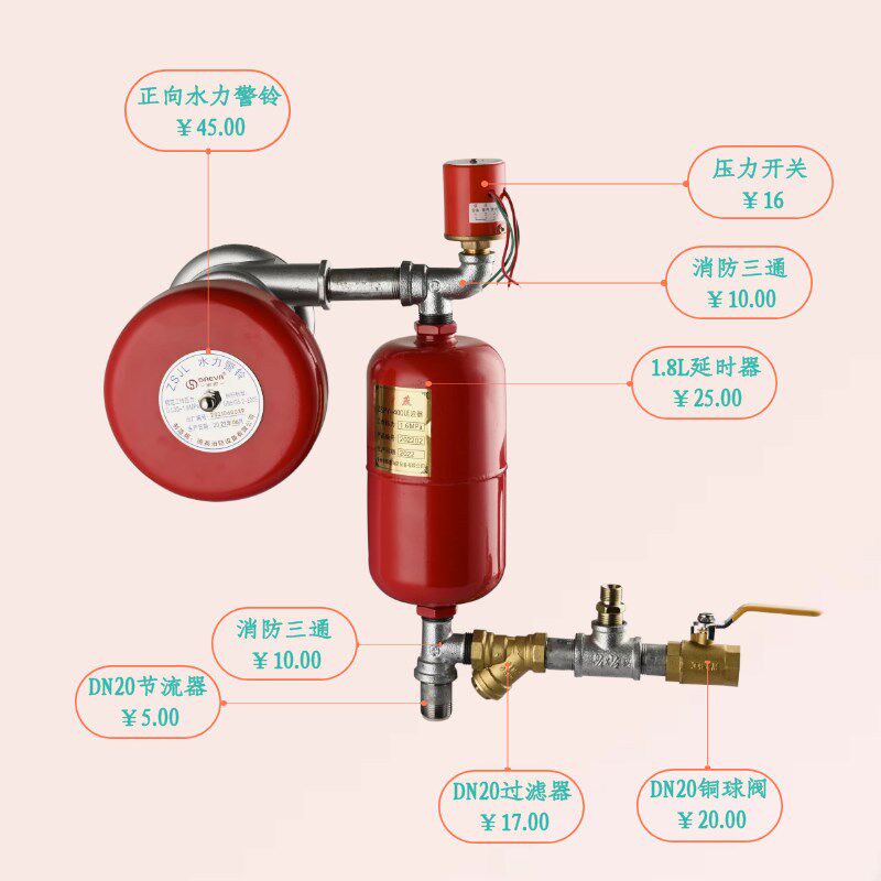 湿式报警阀管件20压力表 延时器开关 三通高压软管 弯头 消防配件