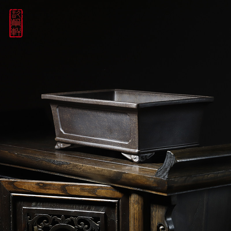 宜兴精品紫砂花盆古铜泥长方仿古马槽地面桌面松柏树大号绿植包邮