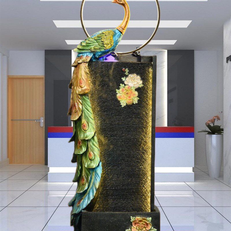 孔雀循环水幕墙落地招财客厅玄关装饰乔迁新居开业摆件流水器生财