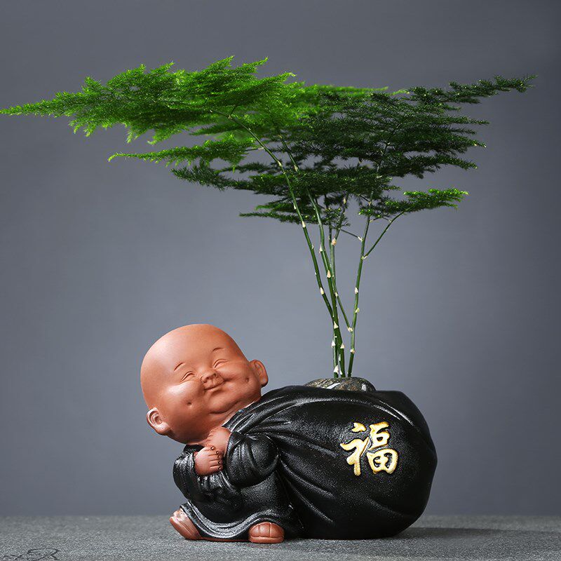 禅意花瓶装饰客厅茶桌茶宠摆件水培花盆器皿创意绿萝小花器粗陶瓷
