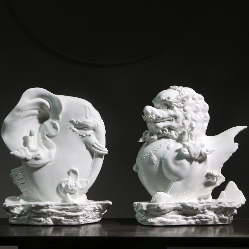文殊普贤白瓷佛像禅意摆件家居玄关客厅桌面装饰品创意软装工艺品