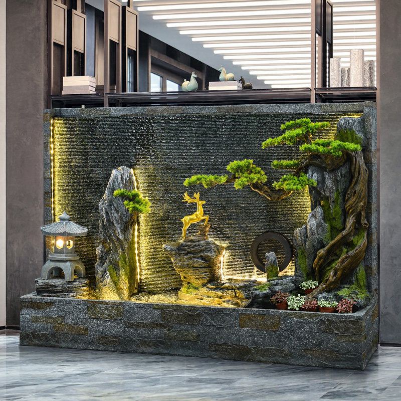 公司隔断落地水幕墙流水屏风新中式户外庭院景观装饰摆件假山喷泉