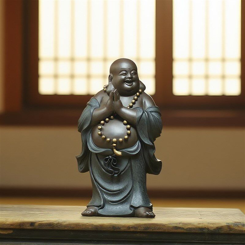 合掌弥勒佛摆件祝福陶瓷人物禅意办公室桌面工艺品乔迁开业礼品