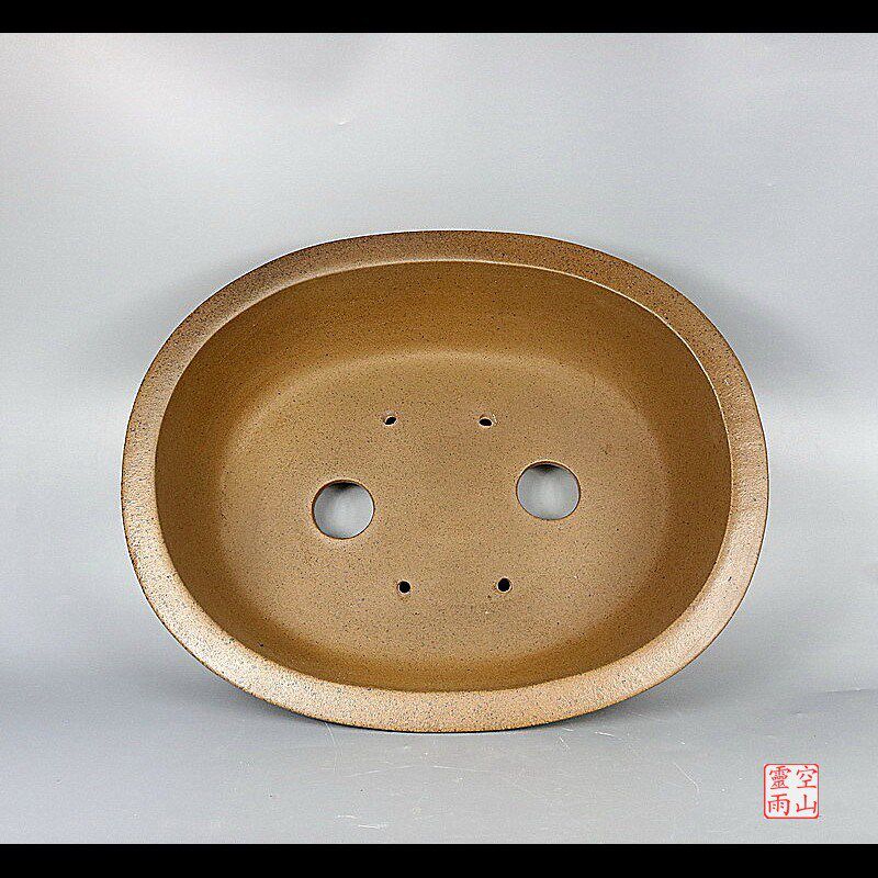 宜兴紫砂色釉盆景大花盆 全手工仿古黄釉柴烧窑变椭圆形花木老桩