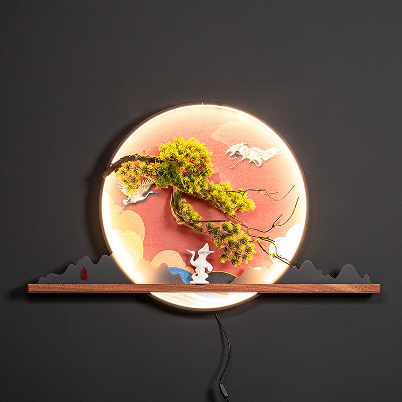 创意工艺品装饰画陶瓷莲花镶嵌胡桃木框单幅挂画新中式立体墙饰