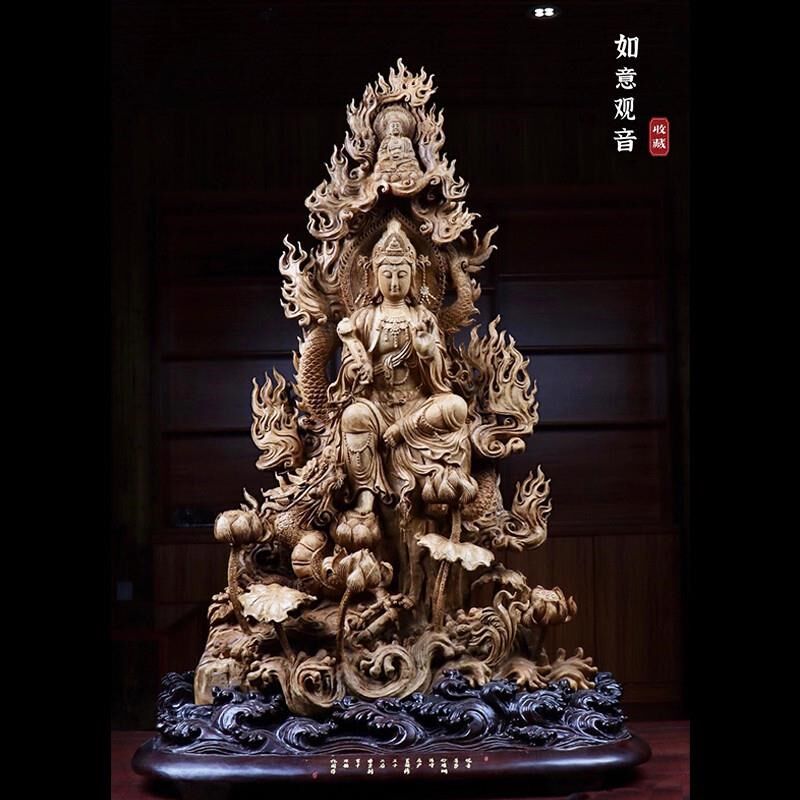 大型沉香千手观音木雕佛像西方三圣福禄寿客厅玄关根雕刻山水直销