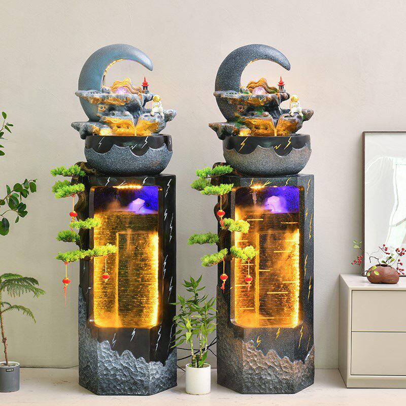 创意摆件新款客厅现代花园鱼池落地水幕墙办公室流水玄关招财装饰