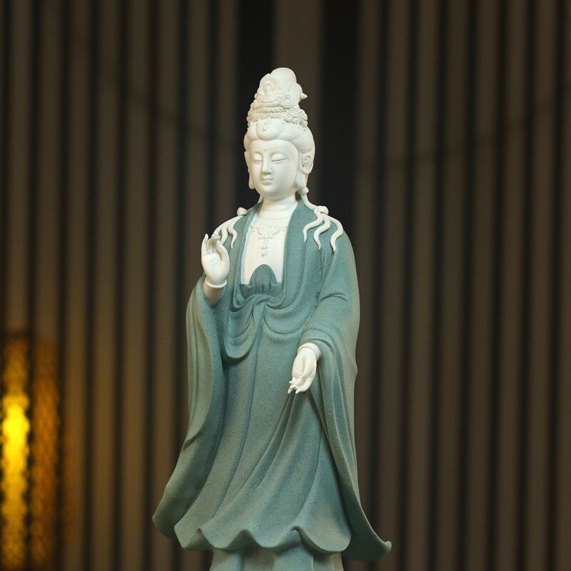 白瓷观音菩萨佛像摆件陶瓷工艺品装饰品玄关酒柜家居中式禅意会所