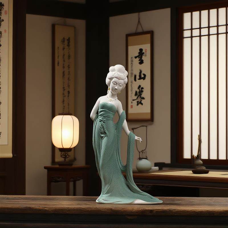 古代大唐仕女摆件女俑泥塑陶瓷古装中式人物造型家居客厅桌面装饰