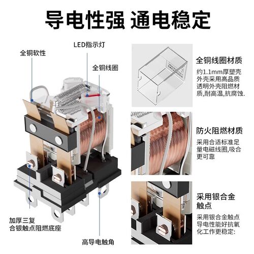 小型中间继电器220v交流24v12v直流HH52P 53P 54P带灯带底座MY2NJ