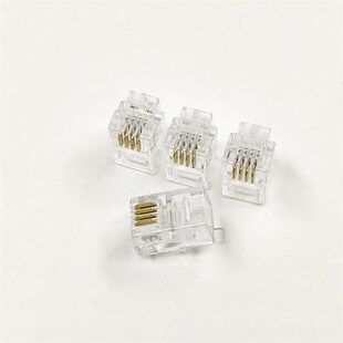 安普电话水晶头四芯镀金4p4c AMP4芯RJ11电话听筒小4芯水晶头包邮