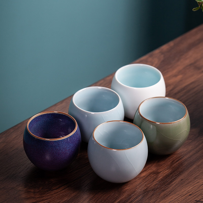 陶瓷茶杯五大窑品茗杯主人杯五行杯哥窑汝窑单杯功夫茶具配件礼品