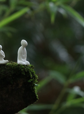 手工迷你特小船人物盆景造景装饰禅意陶瓷微观鱼缸小和尚家居摆件