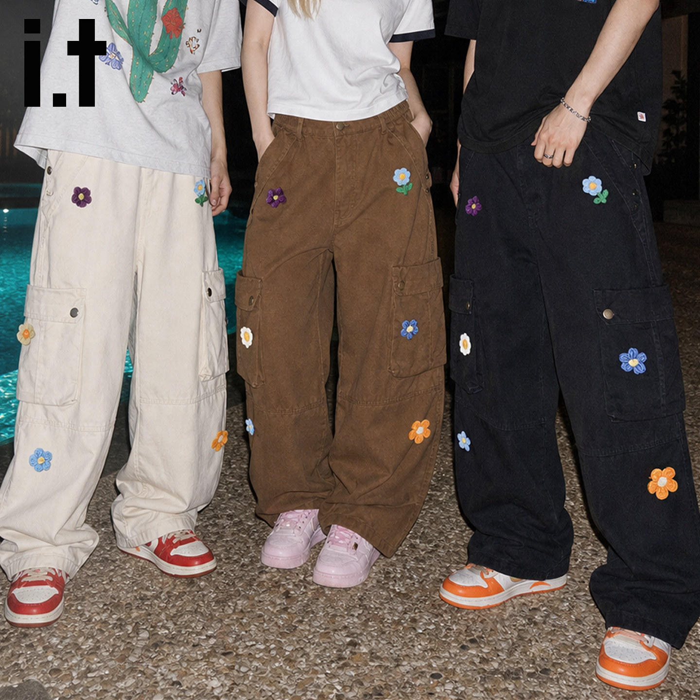 itFIVECM休闲小花设计工装裤女