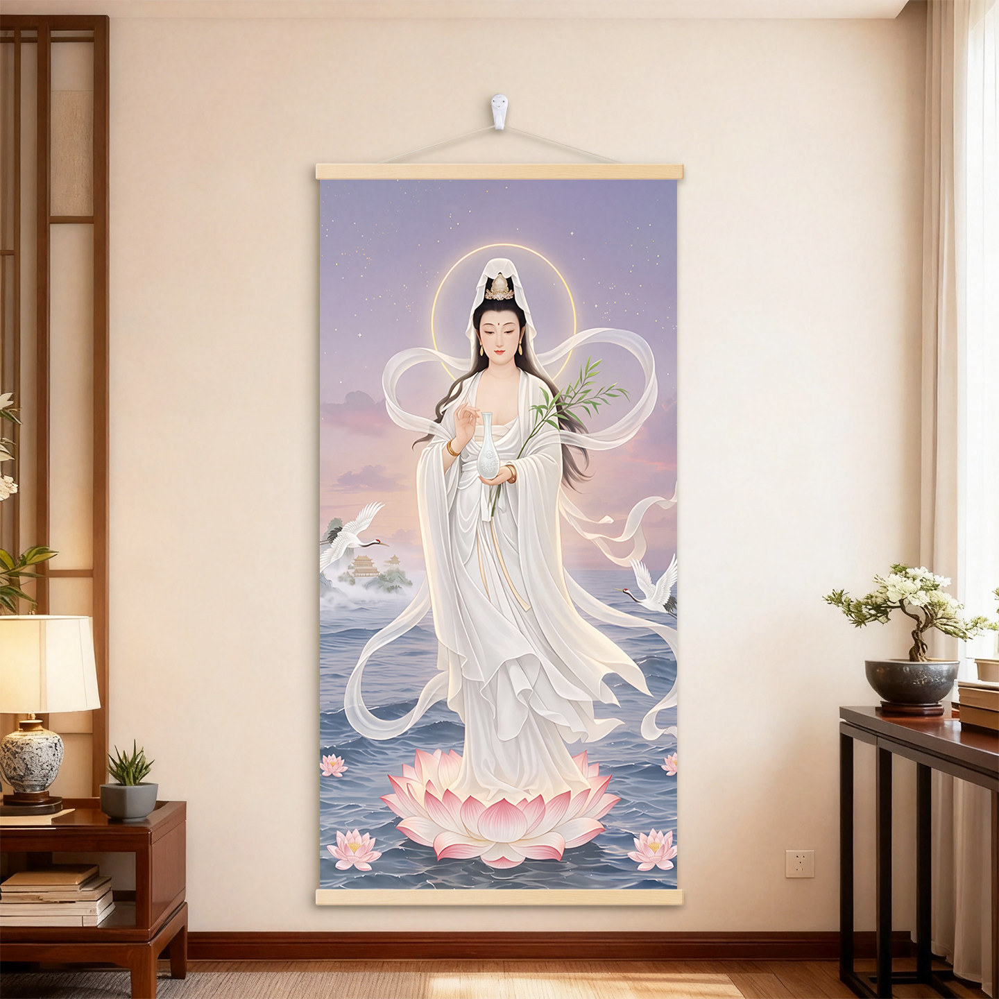 南海观音菩萨莲花禅意挂画