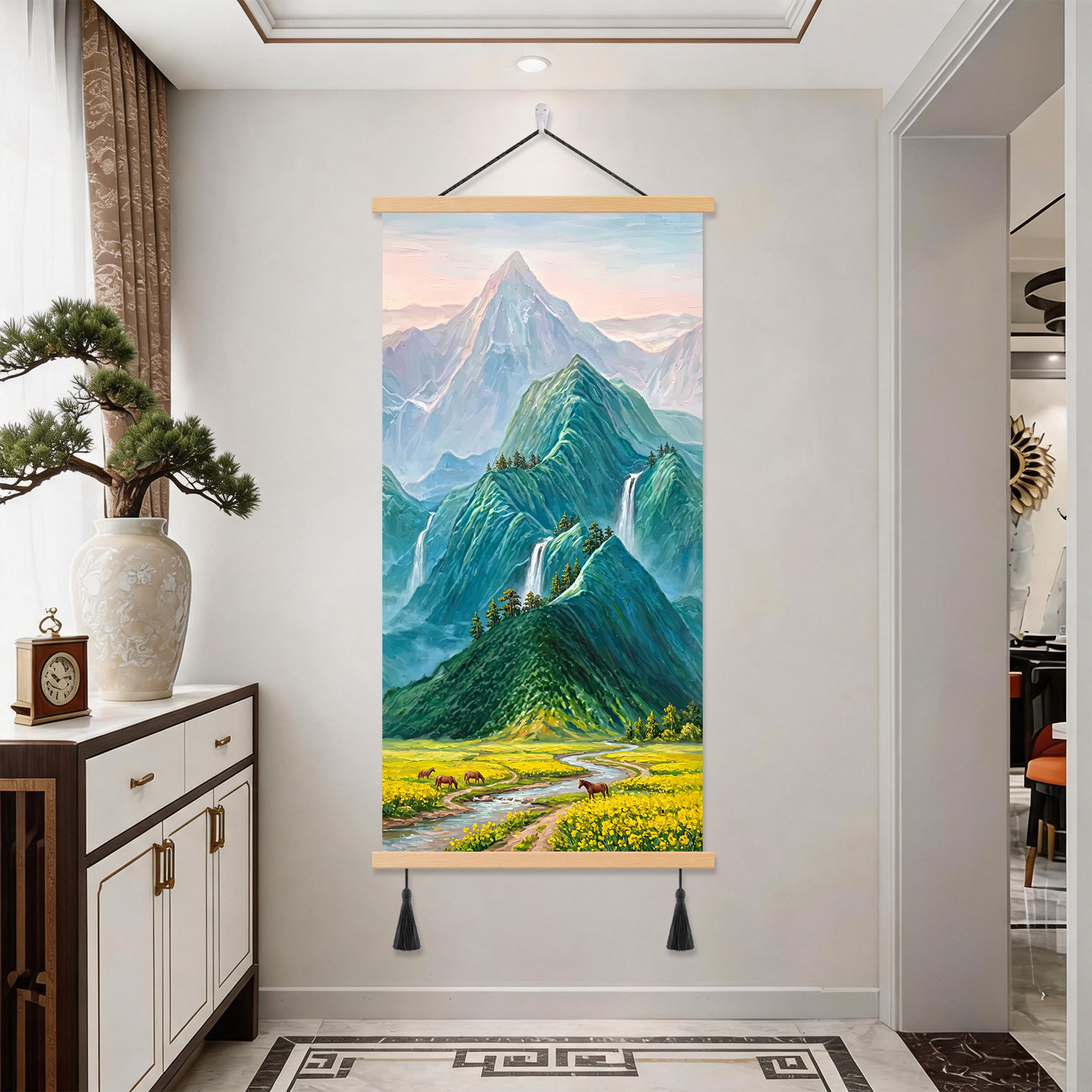 中式山水龙脉玄关对门挂画