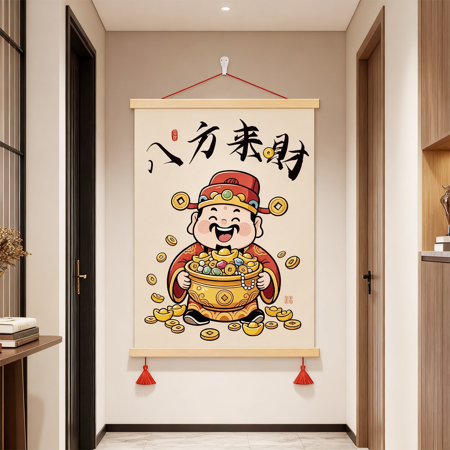 八方来财财神爷招财装饰画