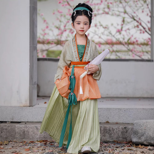 2026新款原创汉服女童宋制对襟衫中国风古装儿童古风摄影宝宝套装