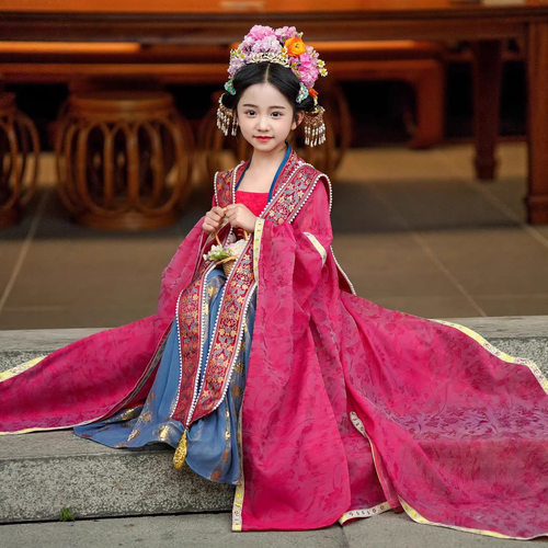 2026新款女童宋制汉服大袖衫霞帔中国风儿童古装摄影走秀唐装礼服