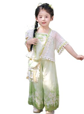 2026新款汉服女童夏季国风新中式三件套女孩印花儿童唐装超仙薄款
