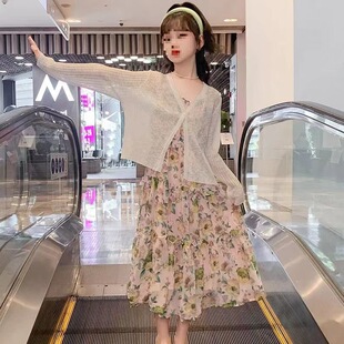 2026新款女童连衣裙儿童夏季洋气度假防晒沙滩吊带裙女孩夏装兔毛