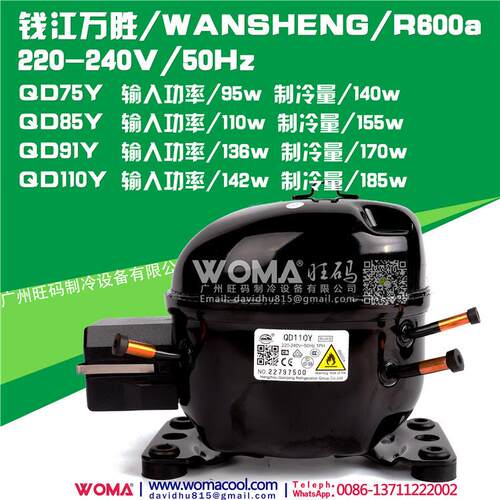 钱江QD75Y QD85Y QD91Y QD110Y环保无氟R600A冰箱压缩机