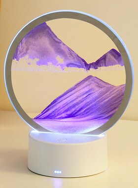 创意新款流沙画小夜灯摆件饰品客厅卧室3D立体沙漏画桌面生日礼品