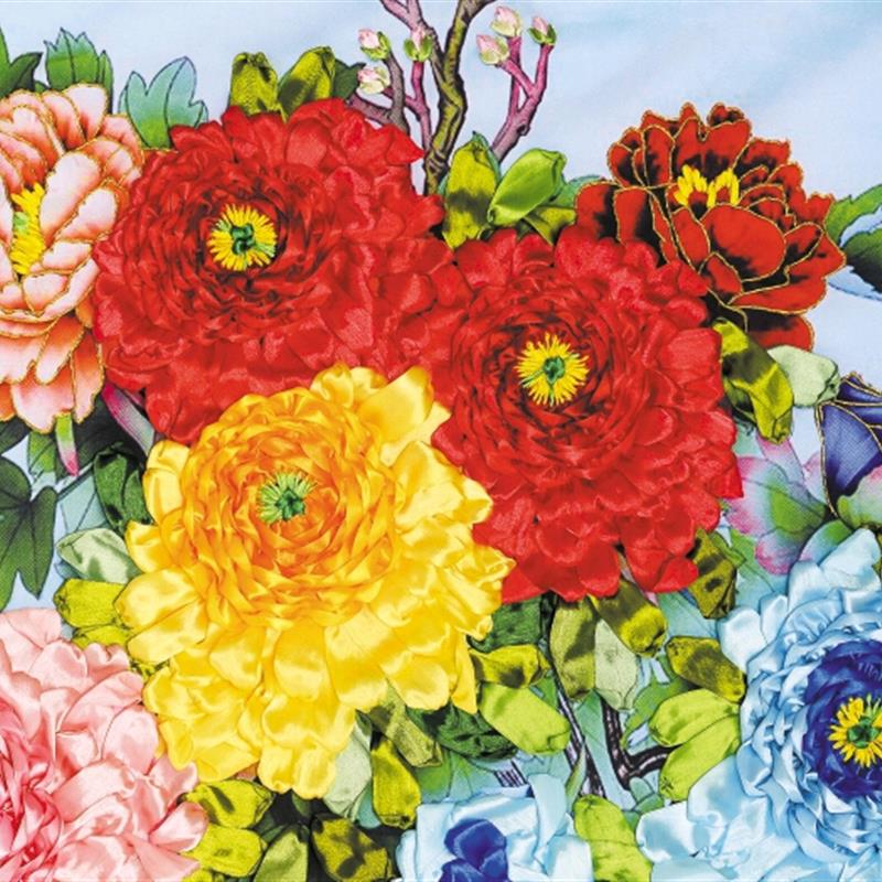 新款彩印手工丝带绣大幅客厅挂画花开富贵姹紫嫣红牡丹 非十字秀