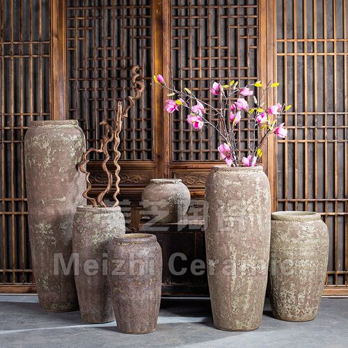 做旧陶罐陶缸插花钵干花罐美芝高端陶瓷厂民宿酒店复古粗陶大花瓶