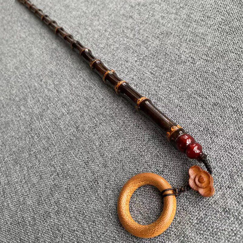 紫竹根教鞭手把件玩紫竹藤戒尺实心玉化竹节鞭高密度老料手工精磨