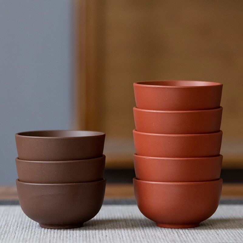 紫砂杯品茗杯功夫大茶杯陶瓷杯子朱泥直口杯大茶碗茶具50ml喝茶杯