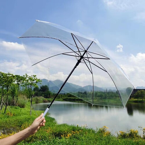 透明半自动直柄雨伞男女童