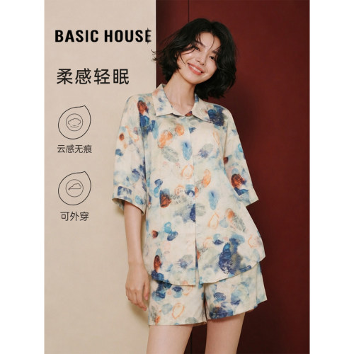 百家好晕染短袖短裤家居服套装女