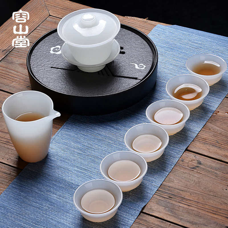 容山堂固德玉瓷功夫家用套装杯白瓷杯茶具号茶壶公道盖碗茶大泡