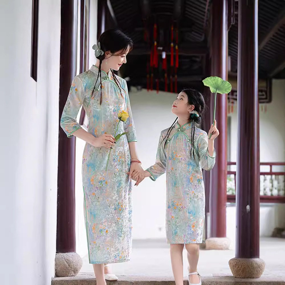 2026新款改良亲子旗袍母女装秋季长袖中国风复古女童连衣裙汉服高图片