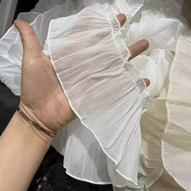 宽真丝褶皱裙摆窗帘花边蕾丝花边辅料下摆布料高档加长白色图片