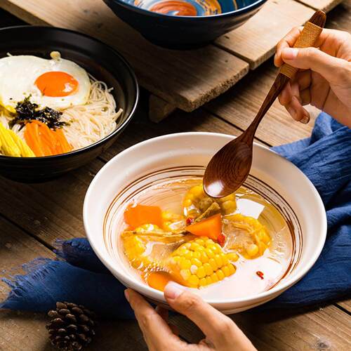 日式新个性极韵餐喇叭菜碗家品用碗泡面碗厅沙拉陶瓷碗釉下J94彩