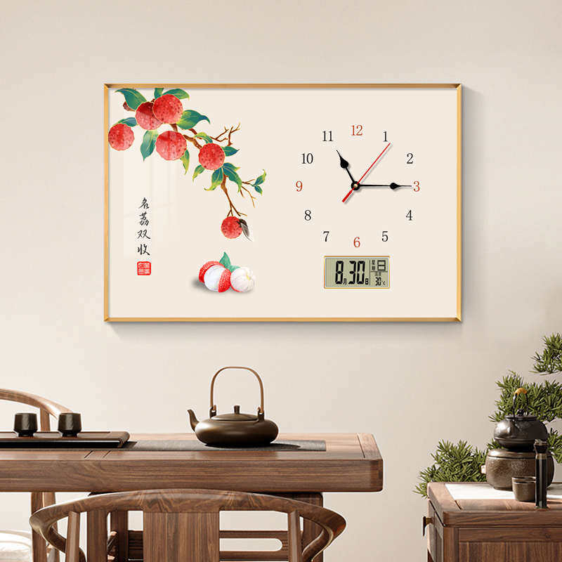 新中式水果电表箱装饰画带配电箱壁画遮挡万年历钟表餐厅电闸挂画
