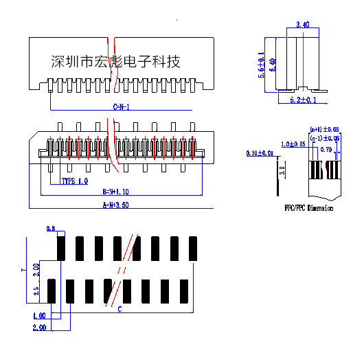 FFC/FPC排线插座1.0间距4/5/6/7/8/9/10/12P-30P单面接立贴连接器